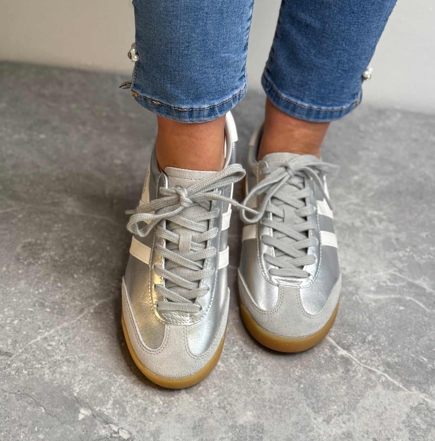 Gola - ‘Torpedo’ Silver/Off White Leather Trainer