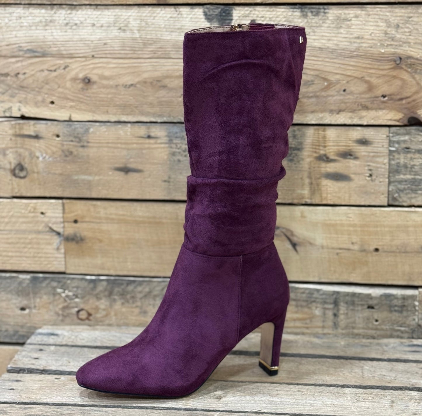 Una Healy - 'Chameleon' Cranberry Ruched Long Boot