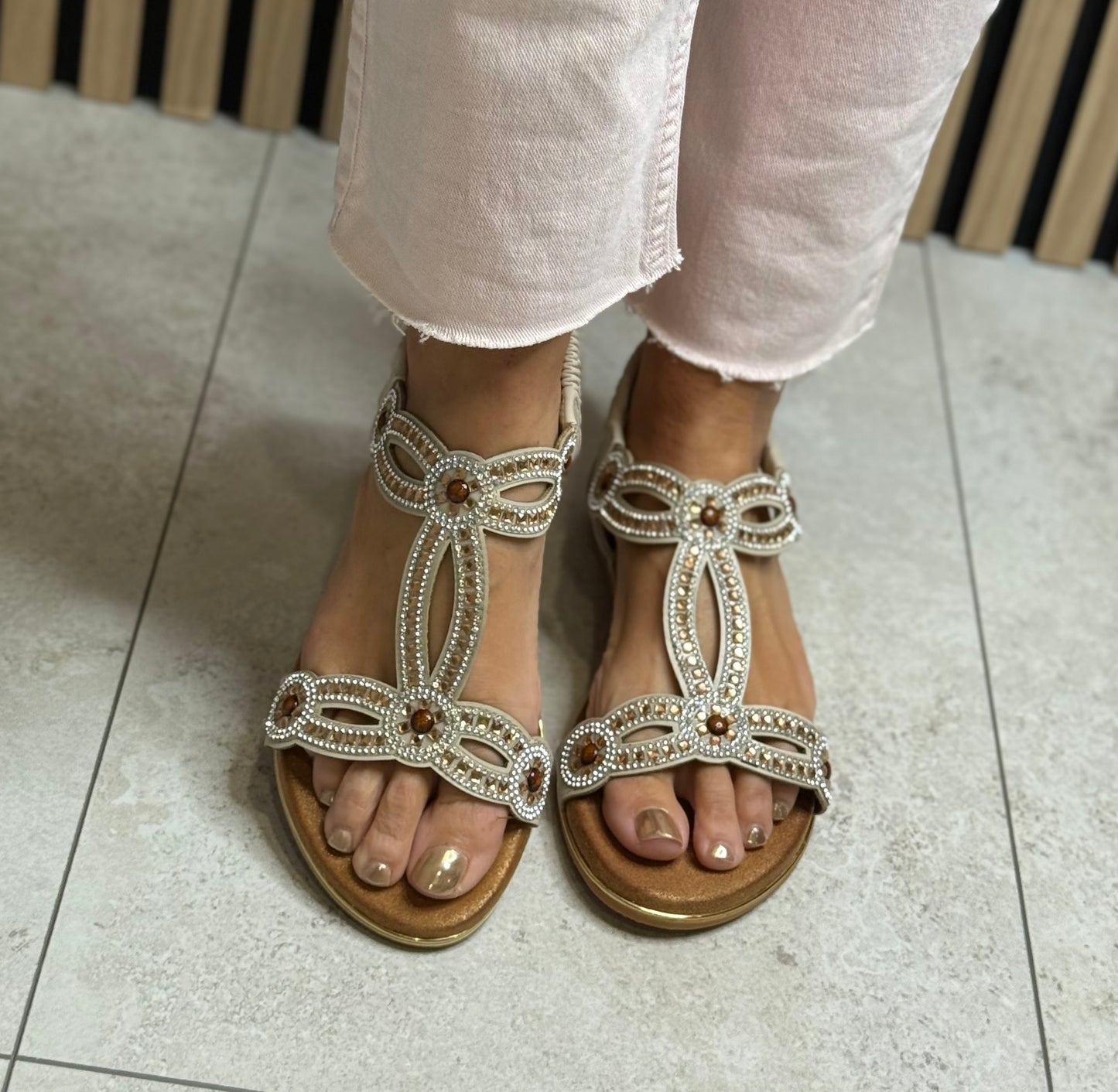 Lunar - 'Indigo' Beige Wide Fit Sandal