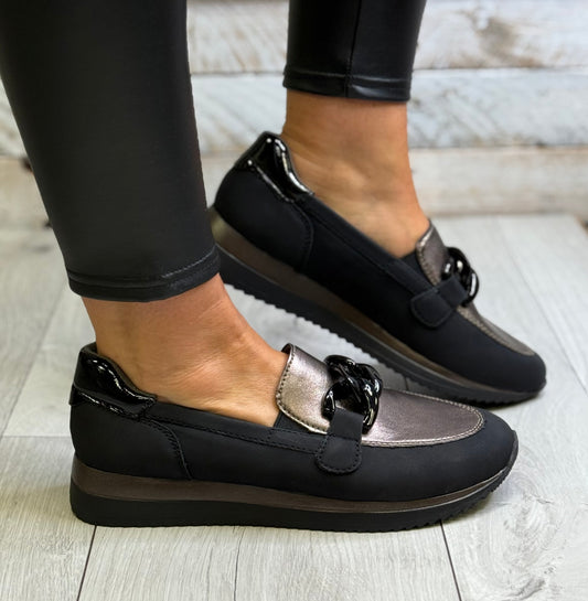 Jana - Black/Pewter Softline Loafer