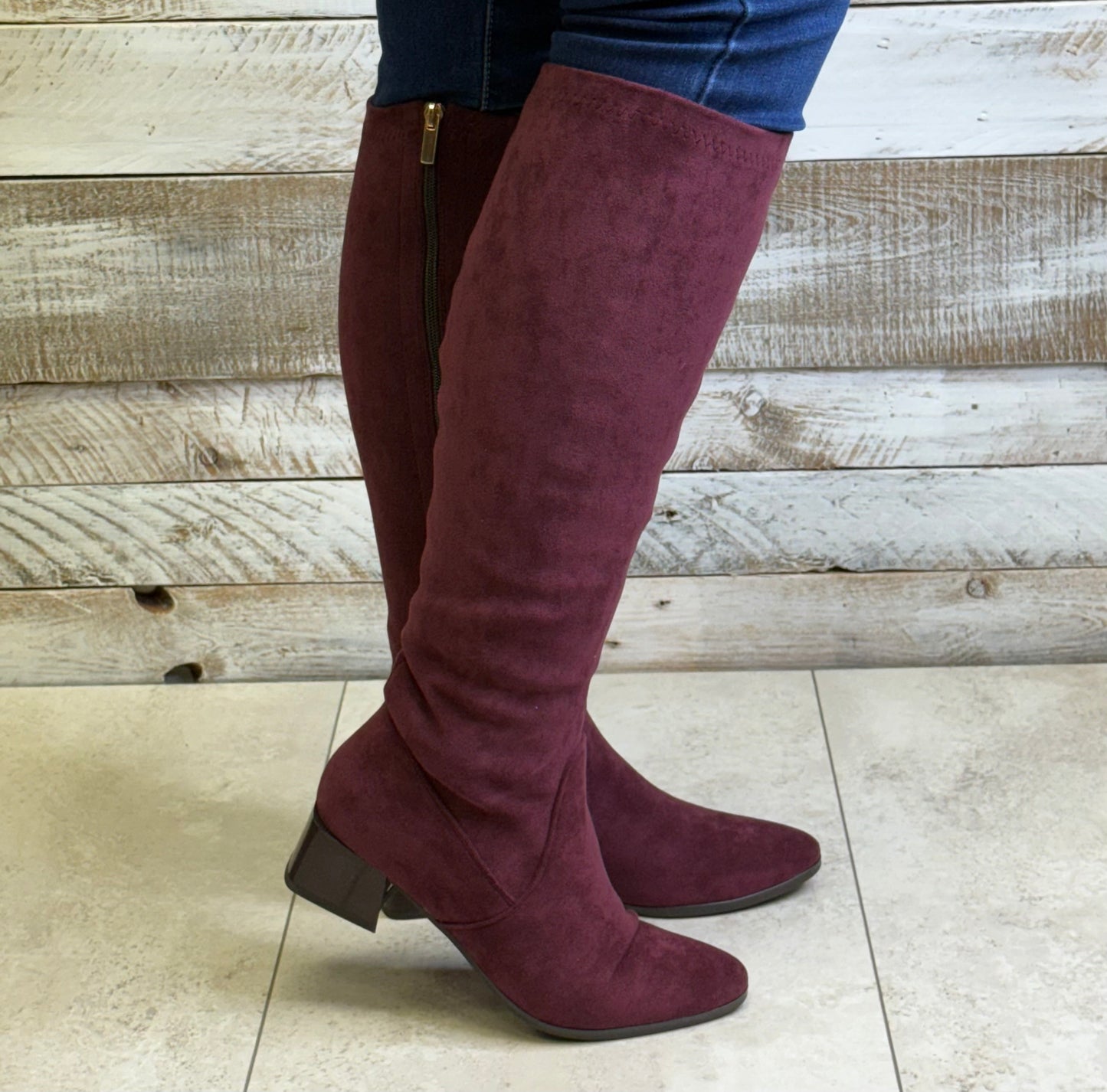 Patrizio Como - 'Emmetton' Burgundy Faux Suede Long Boot