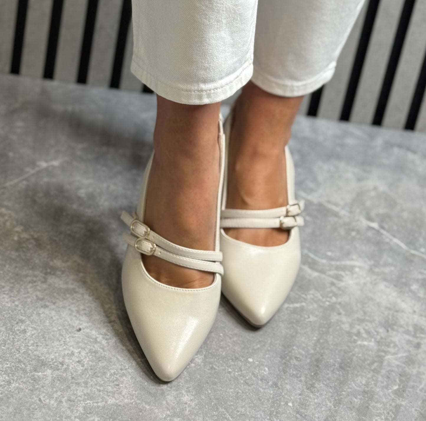 Marco Tozzi - Cream Strap Detail Slingback Heel