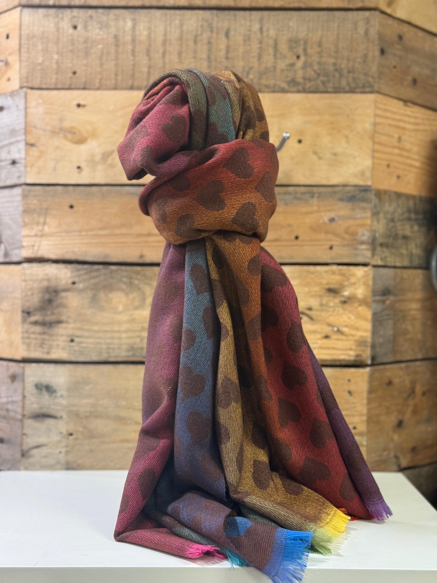 hannah k - Brown Heart Rainbow Scarf