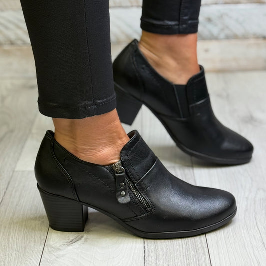 Jana - Black Softline Heeled Shoe