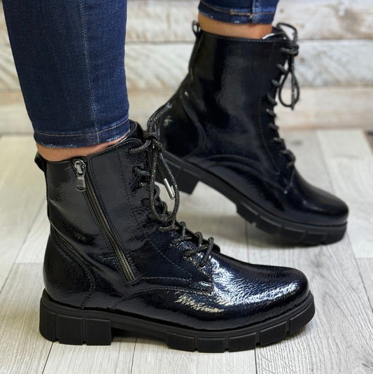 Remonte -  Navy Patent Side Zip Boot