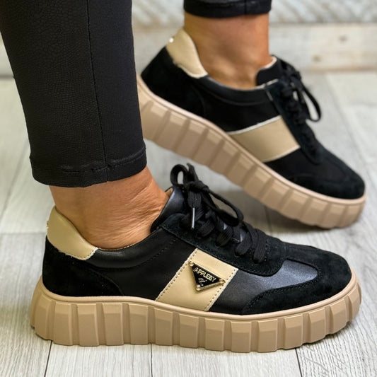 Kate Appleby - ‘Severn' Black/Beige Combo Trainer