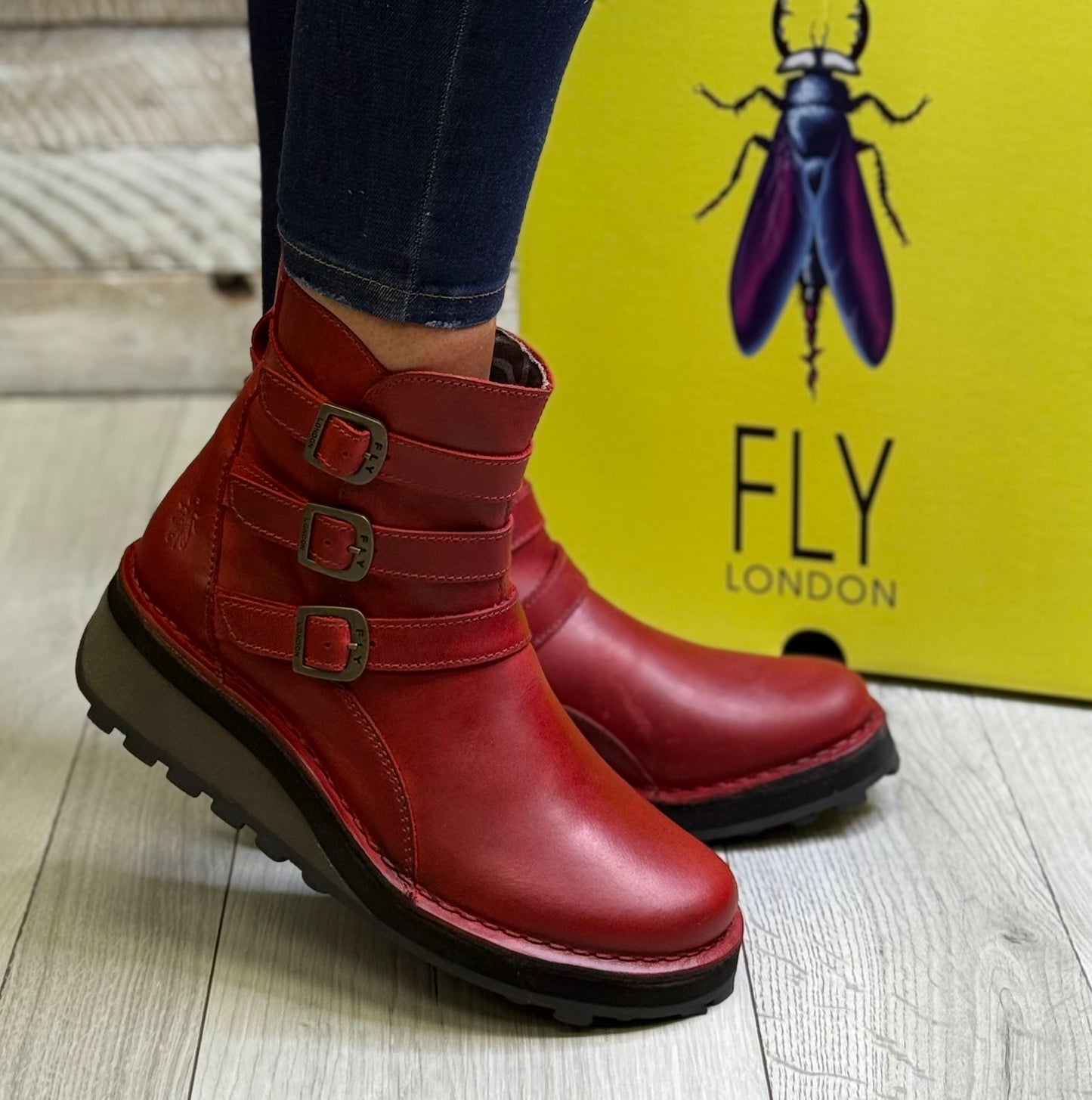 Fly London - Deep Red Leather Wedge Boot