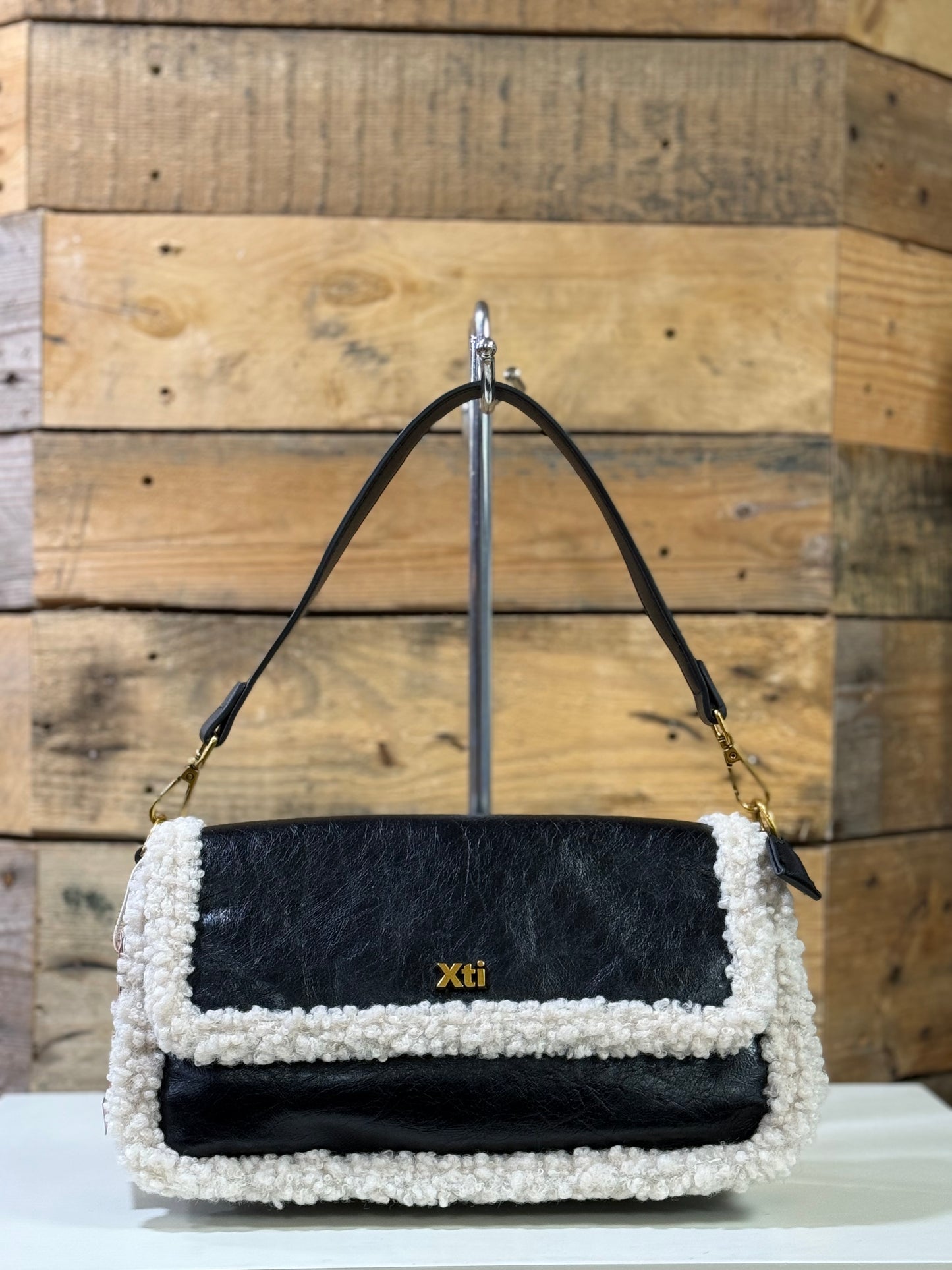 Xti - Black Teddy Trim Handbag (184510)