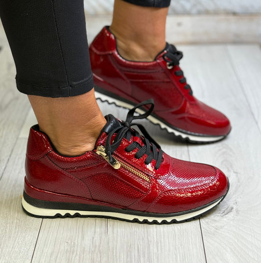 Marco Tozzi Red Patent Side Zip Trainer