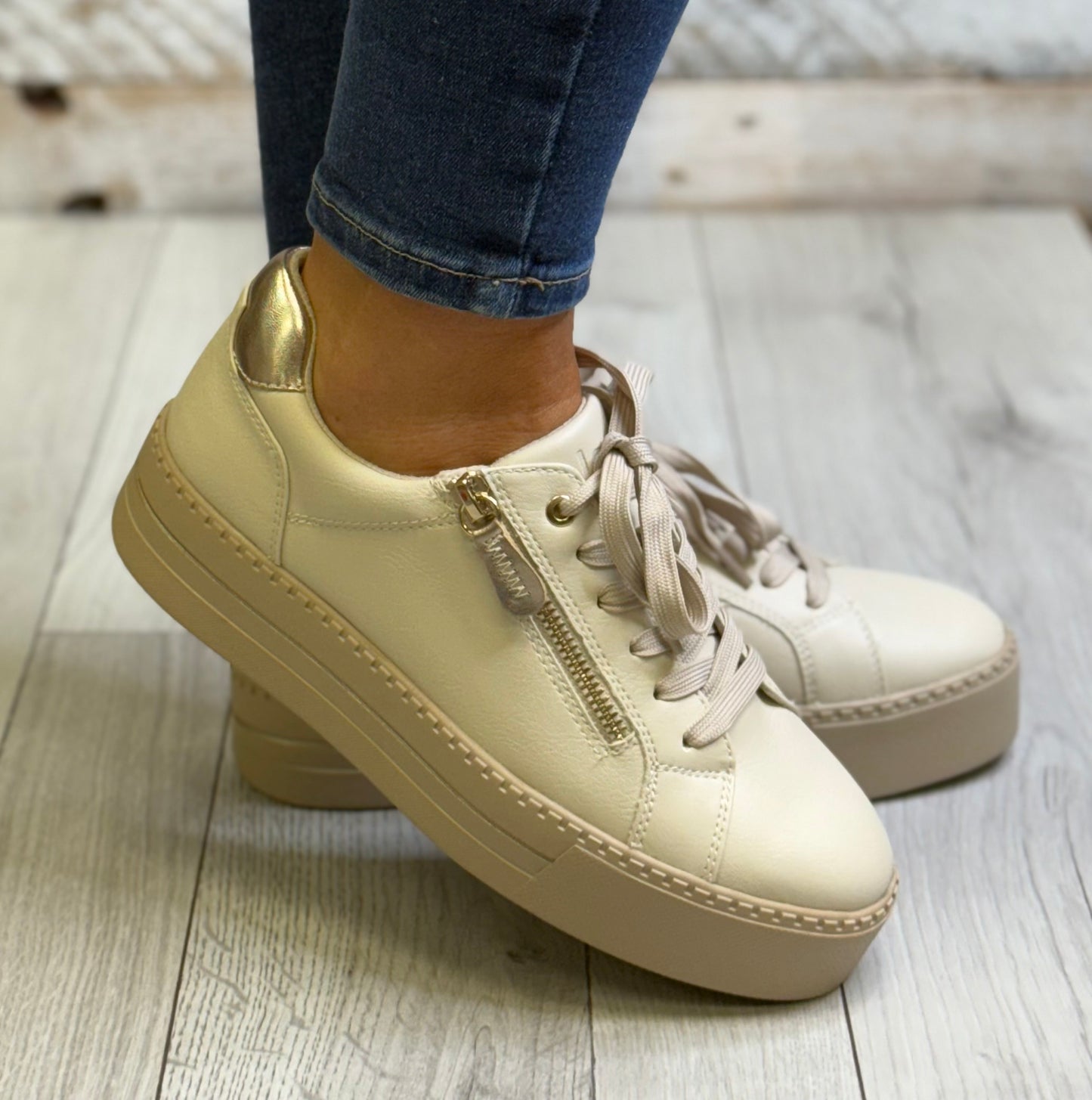 Jana - Ivory Side Zip Platform Trainer