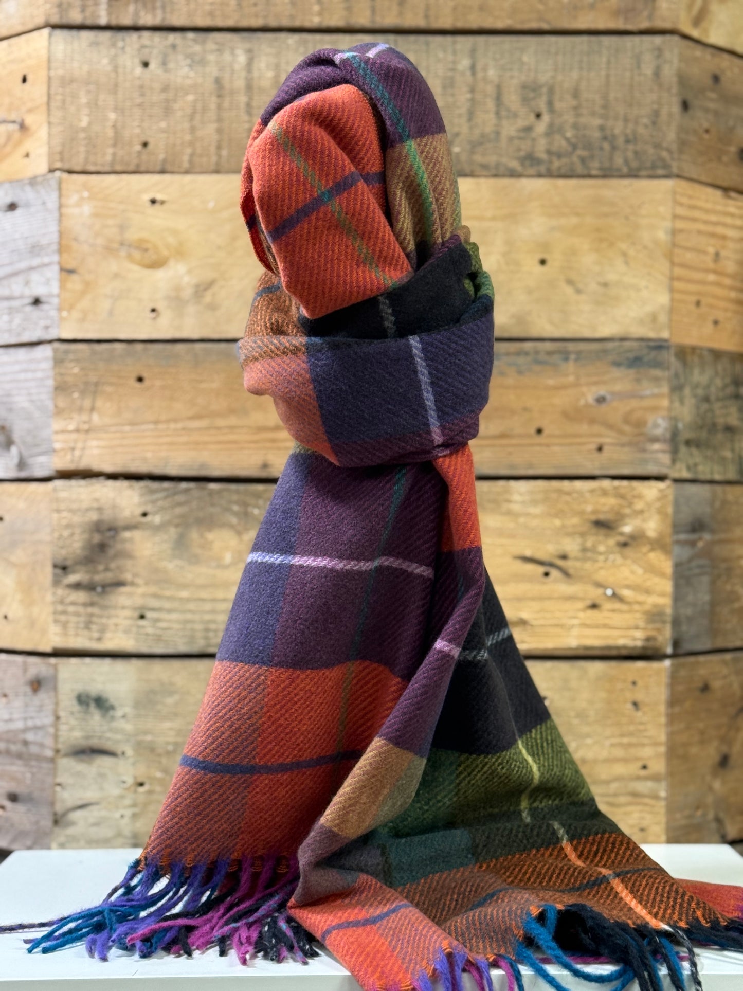 hannah k - Purple & Orange Mix Checked Scarf
