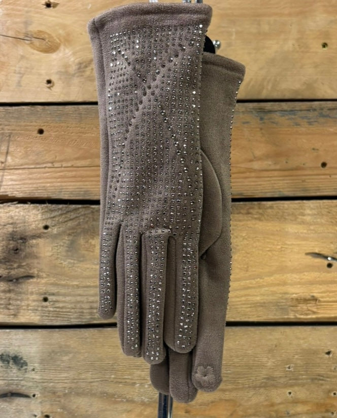 hannah k - Taupe Detailed Diamonte Glove