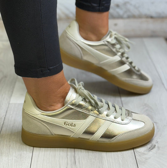 Gola - ‘Viper’ Gold/Off White Gum Sole Leather Trainer