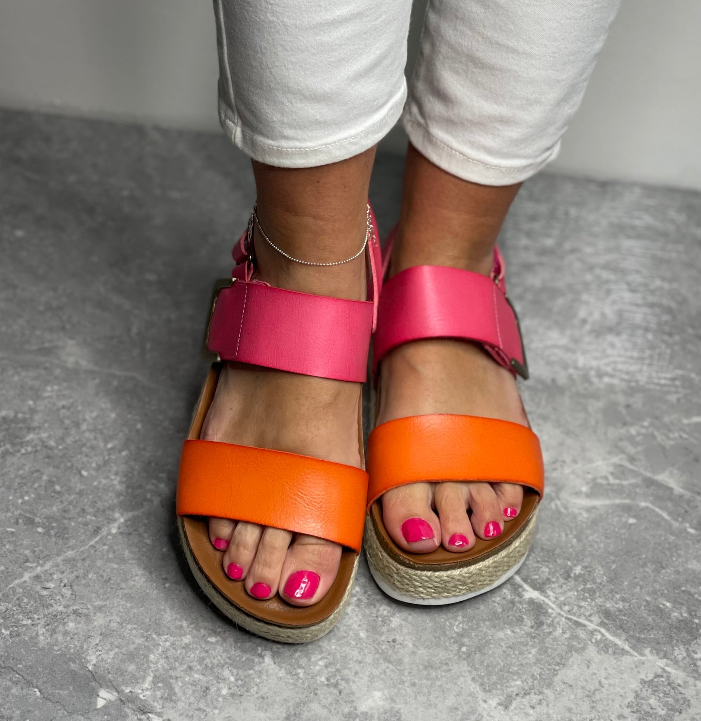 Lunar - 'Deanna 2' Pink/Orange Velcro Strap Sandal