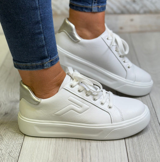 Pegada - White/Silver Trim Leather Trainer