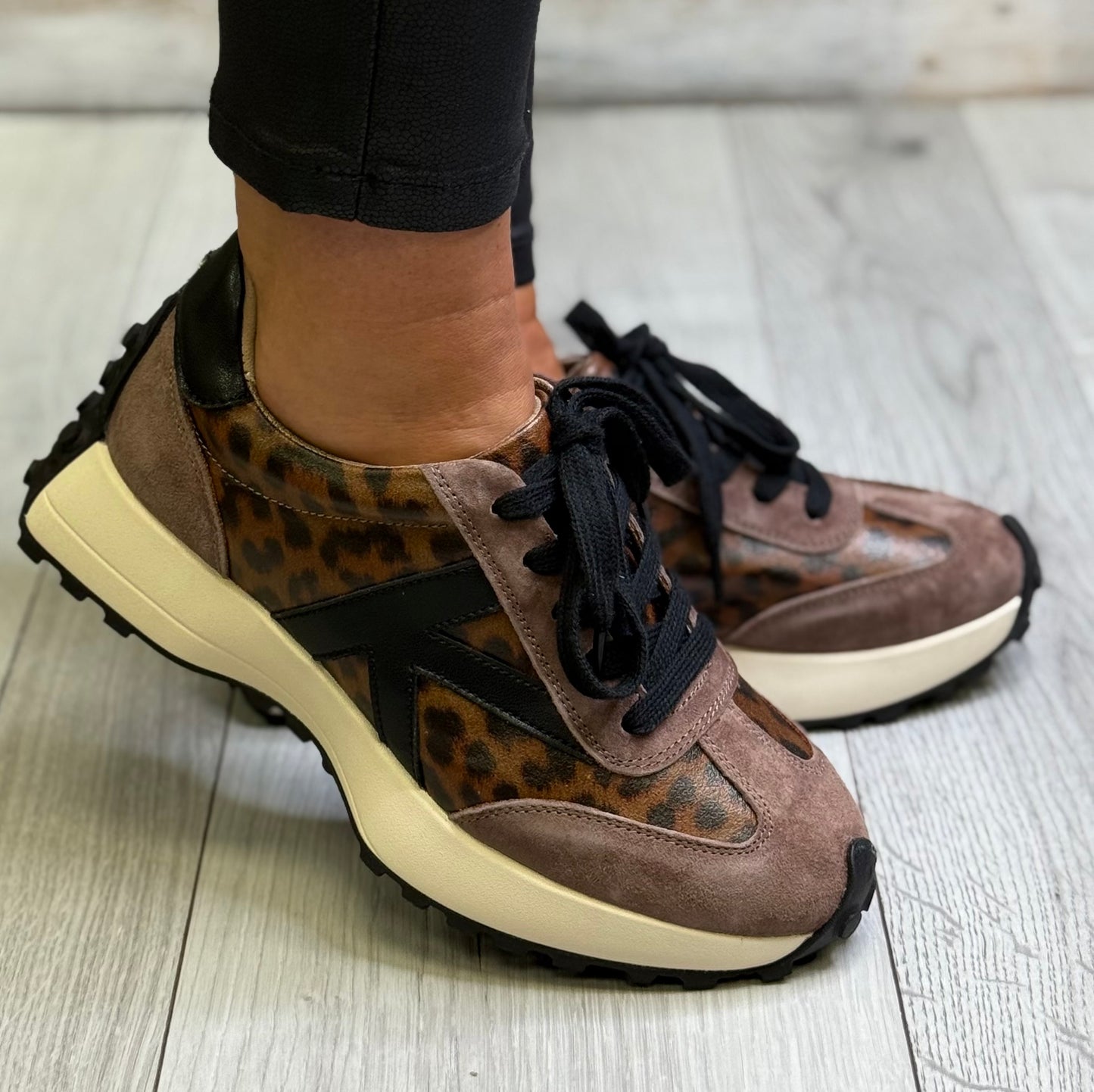 Kate Appleby - ‘Clement' Taupe/Animal Print Combo Trainer
