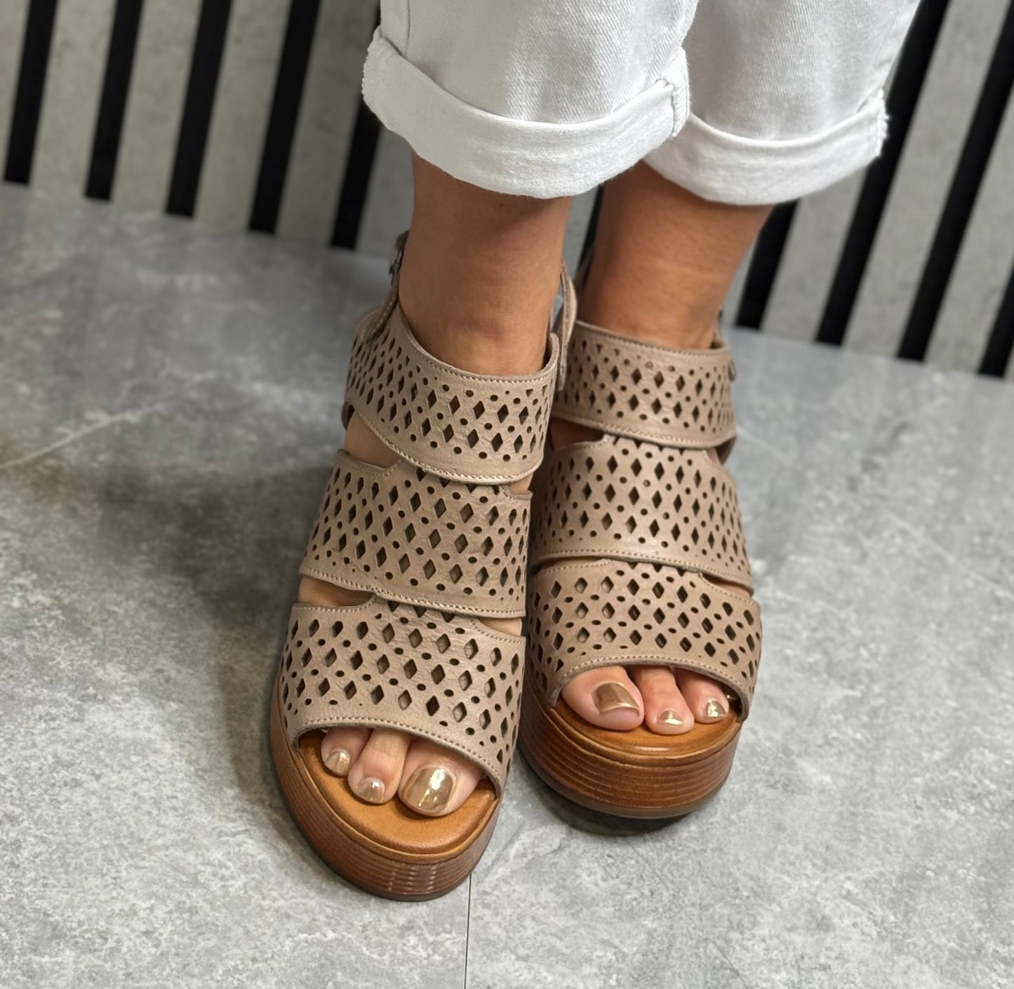 Modella - ‘Grace’ Mushroom Wedge Leather Sandal