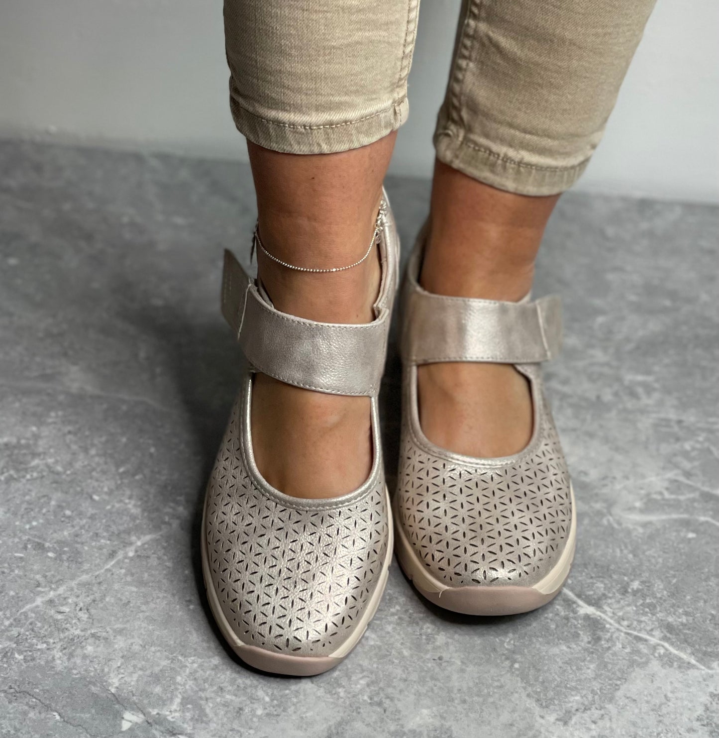 Jana - Gold Metallic Casual Velcro Shoe