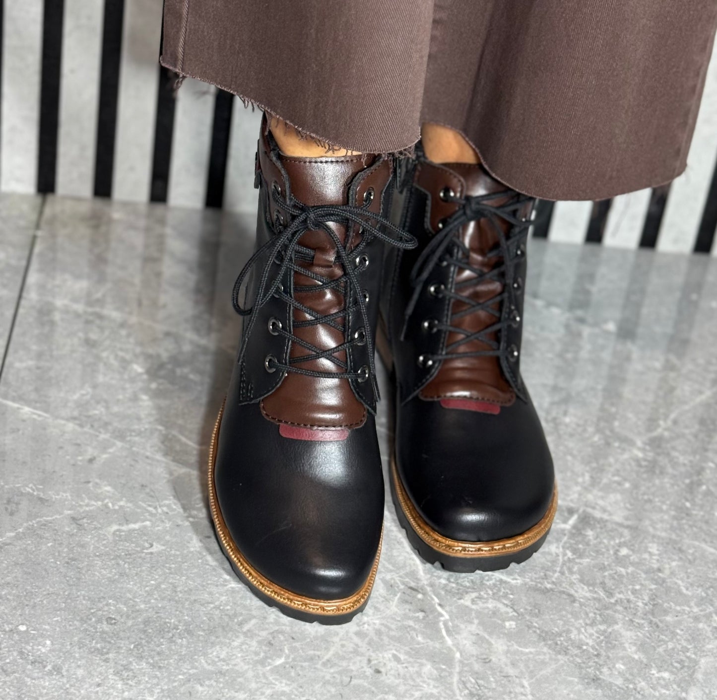 Rieker - Black/Brown Detail Lace Boot