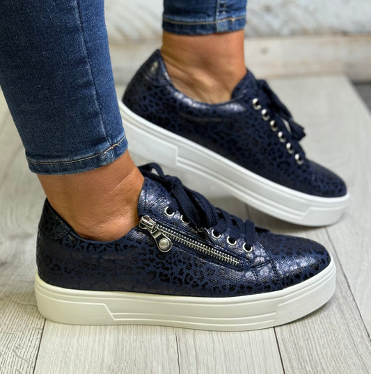 Lunar - 'Charm' Navy Side Zip Trainer