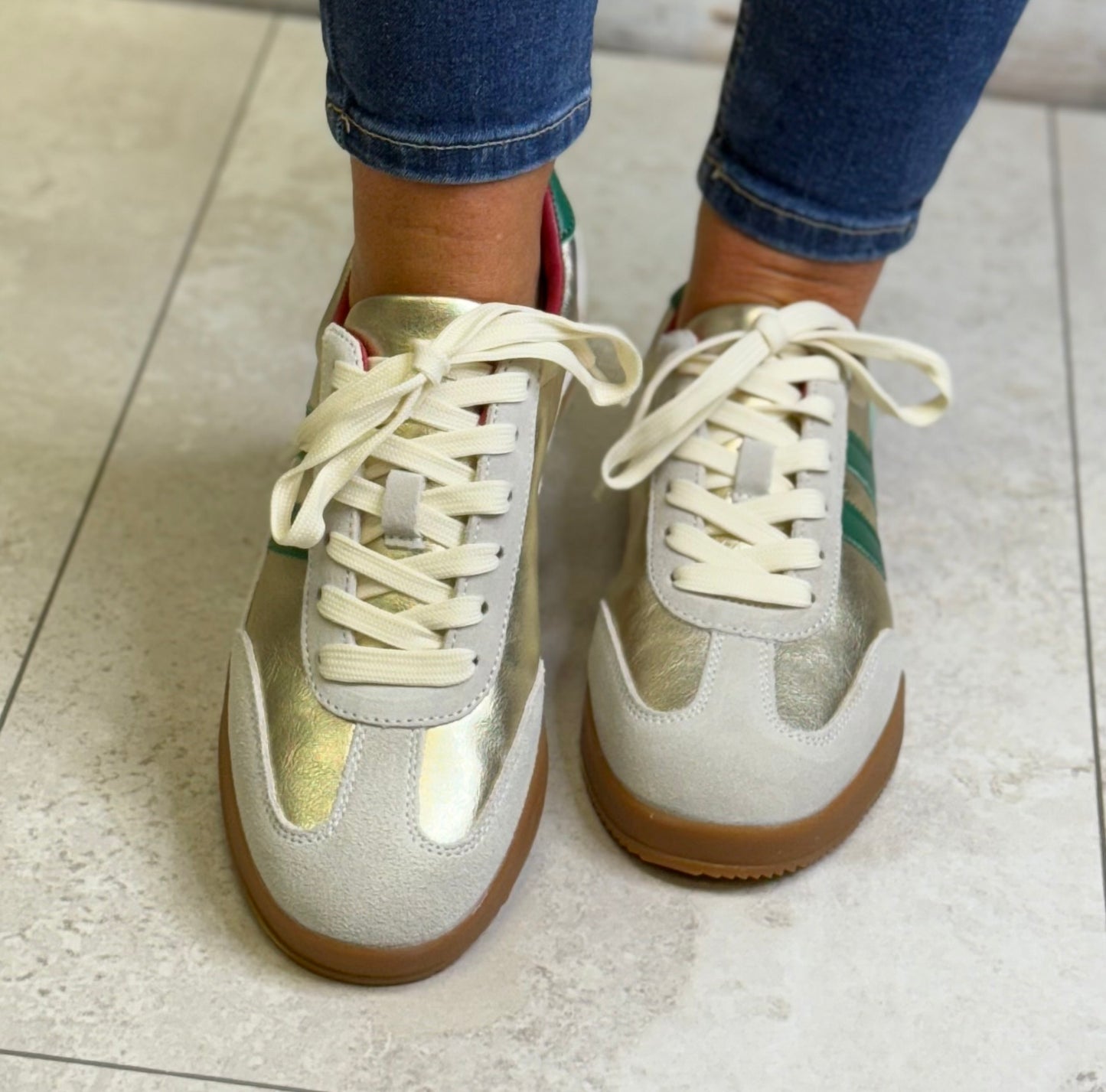 Redz - Gold/Green Leather Combo Trainer