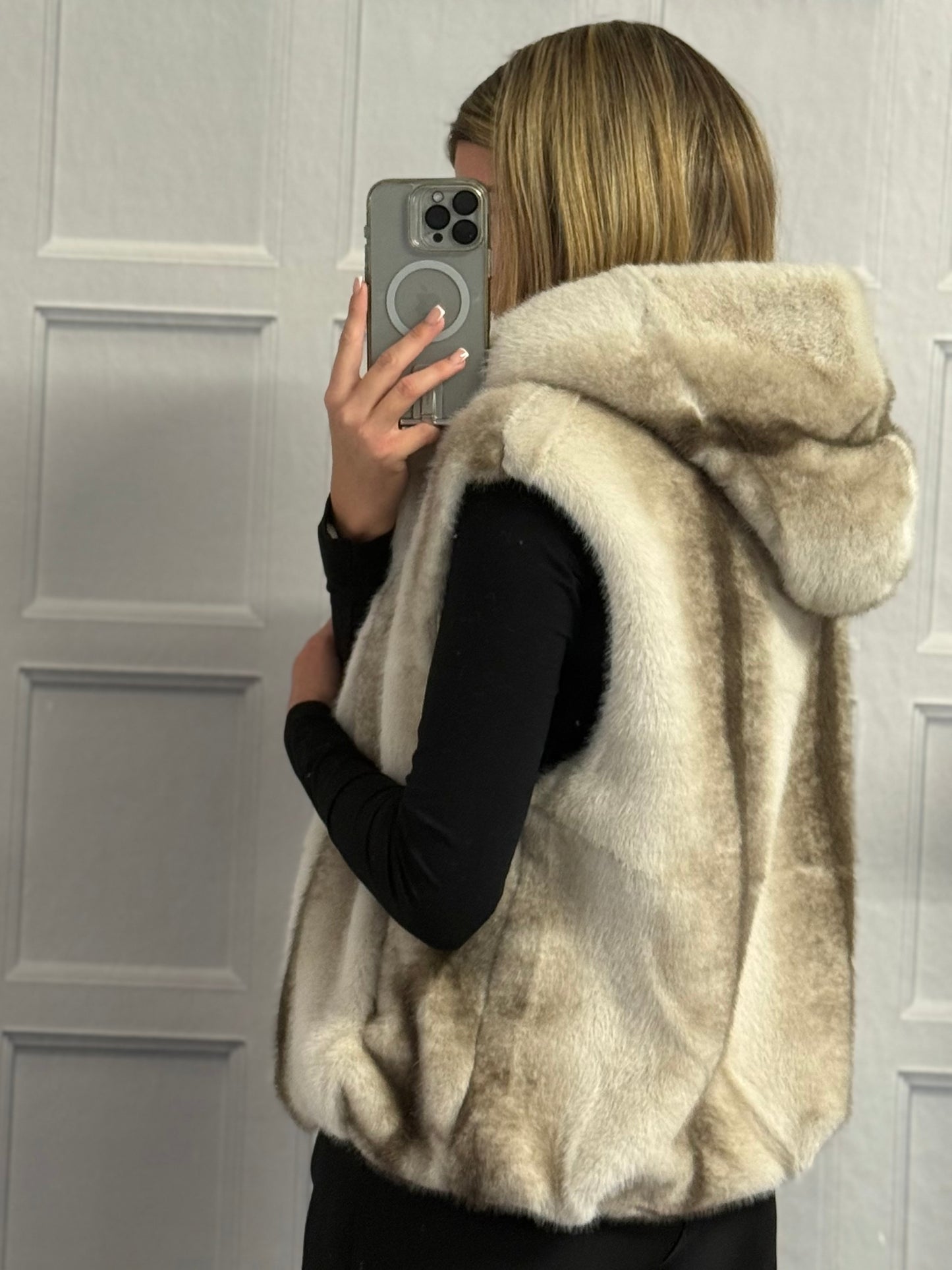 Cream Mix Faux Fur Hooded Gilet.