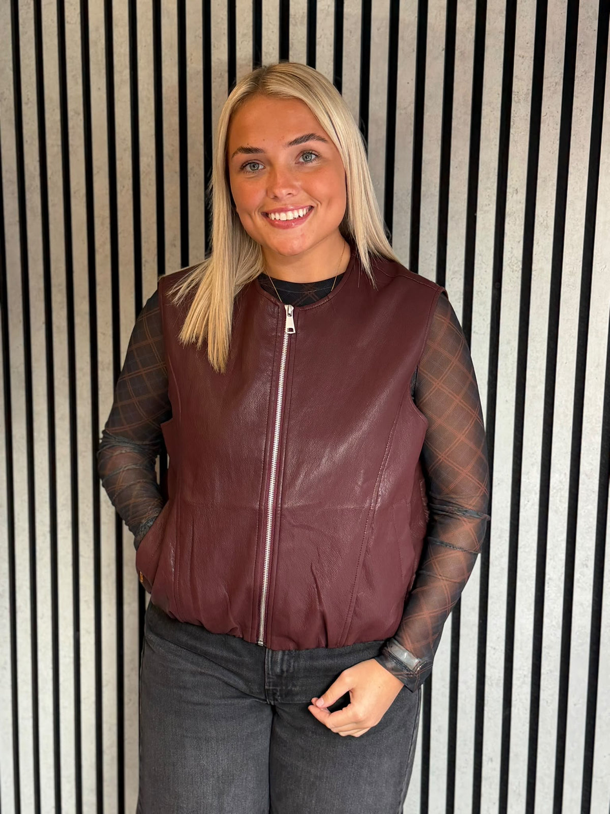 Burgundy Faux Leather Gilet