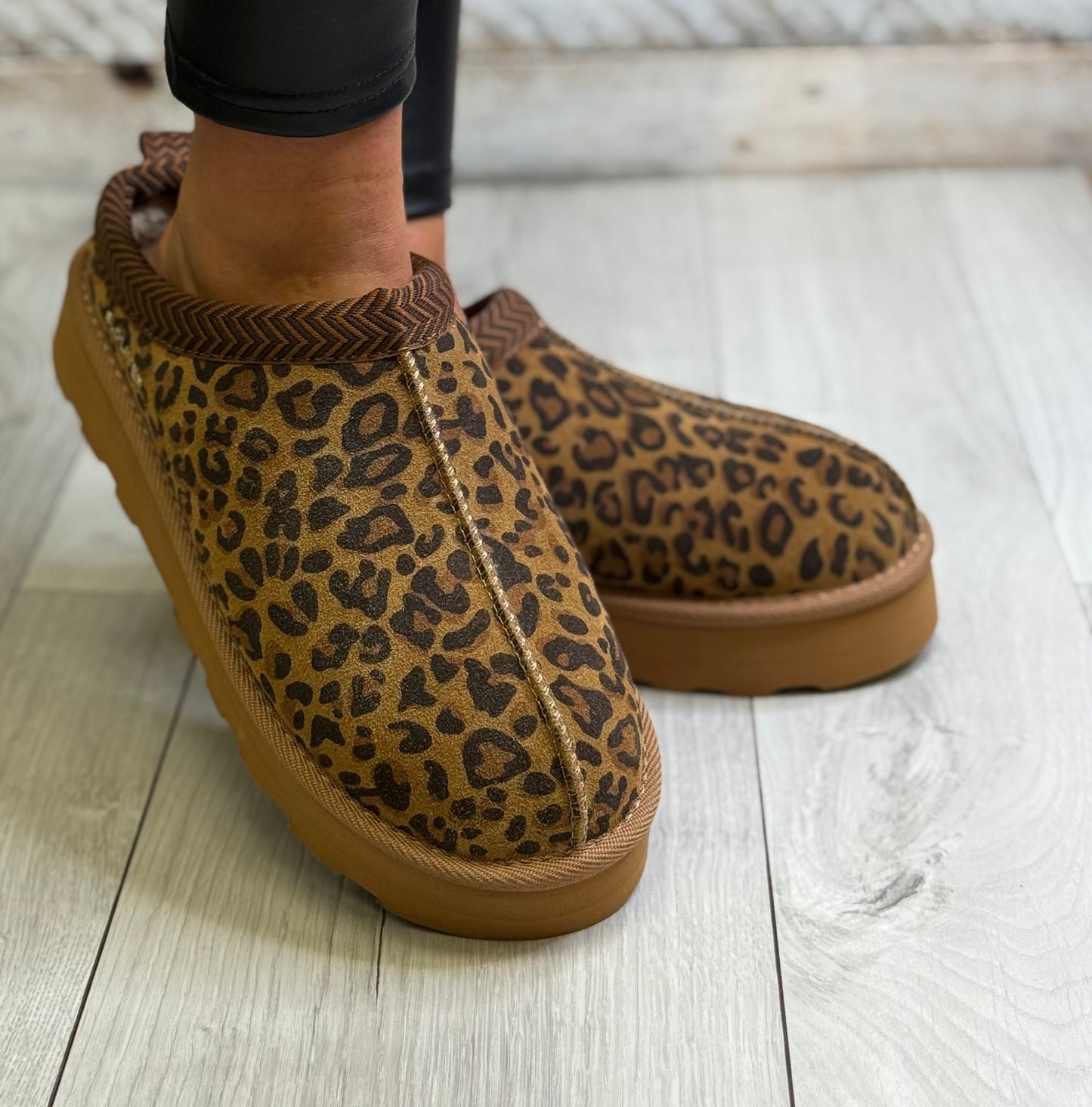 S Oliver - Leopard Leather Platform Mule
