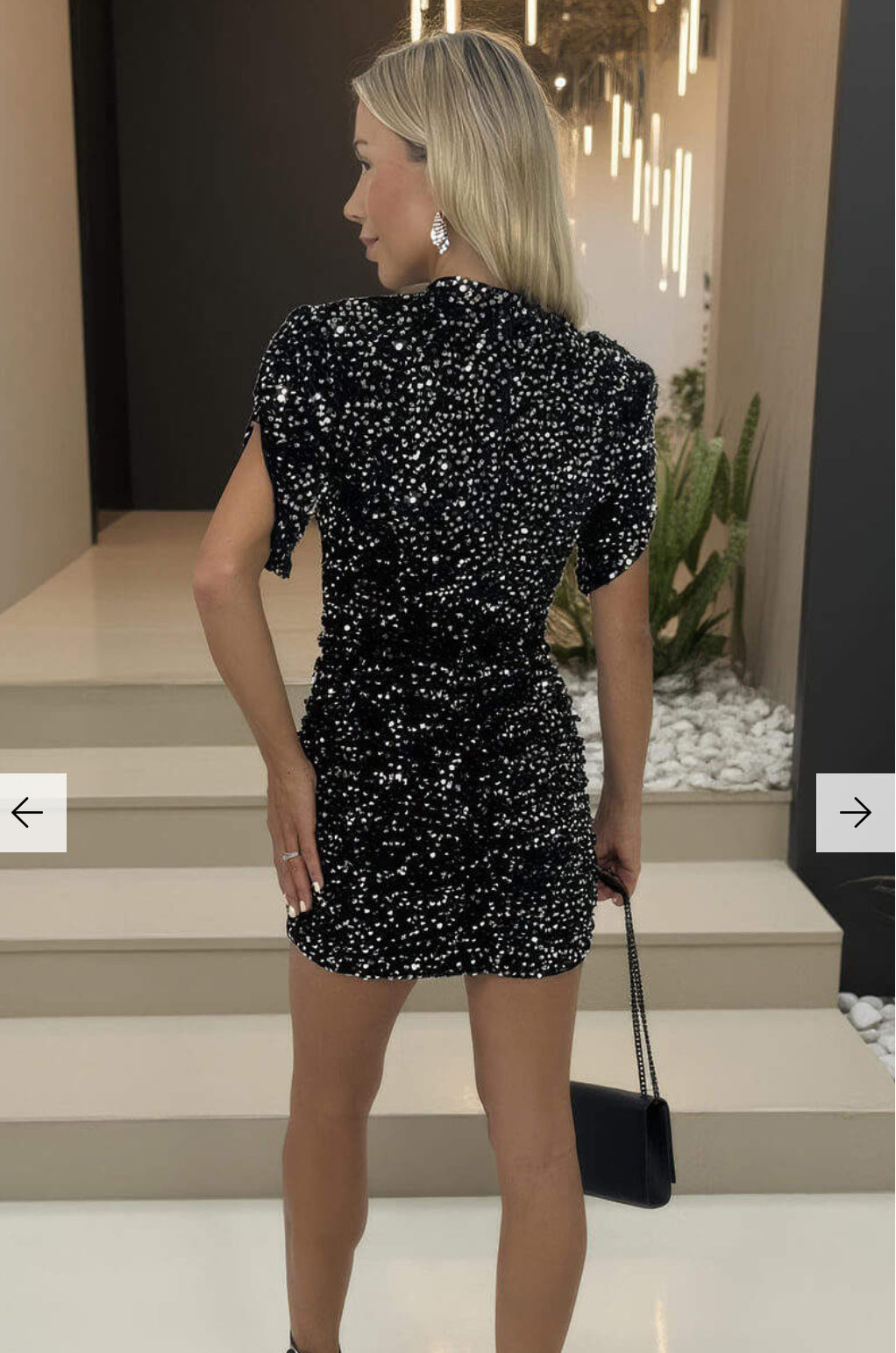 AX Paris - Silver Velvet Sequin Tulip Sleeve Ruched Mini Dress