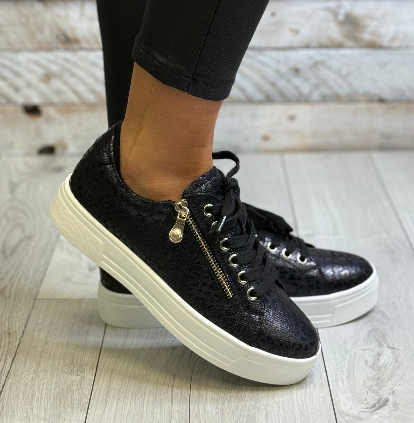 Lunar - 'Charm' Black Side Zip Trainer