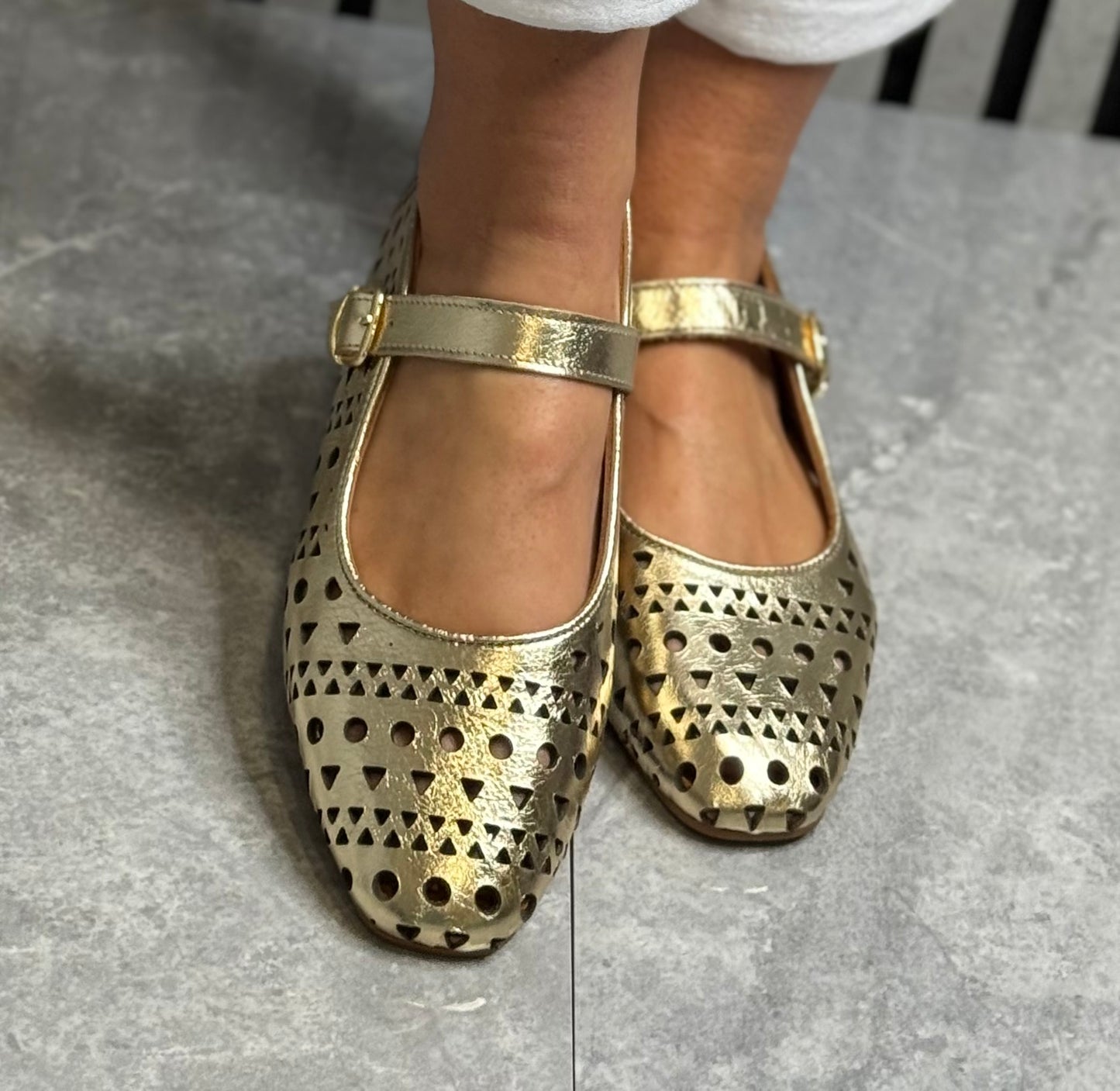 Modella - ‘Amy' Gold Metallic Strap Leather Pump