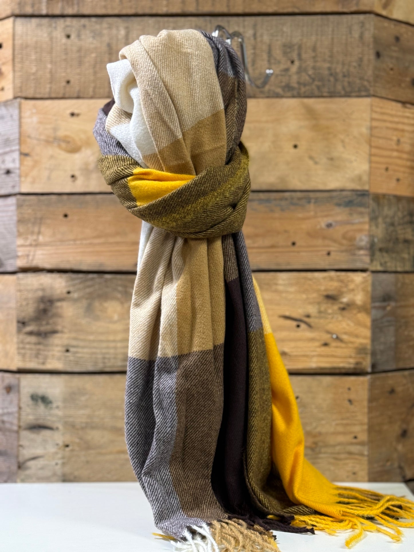hannah k - Mustard/Brown Checked Scarf