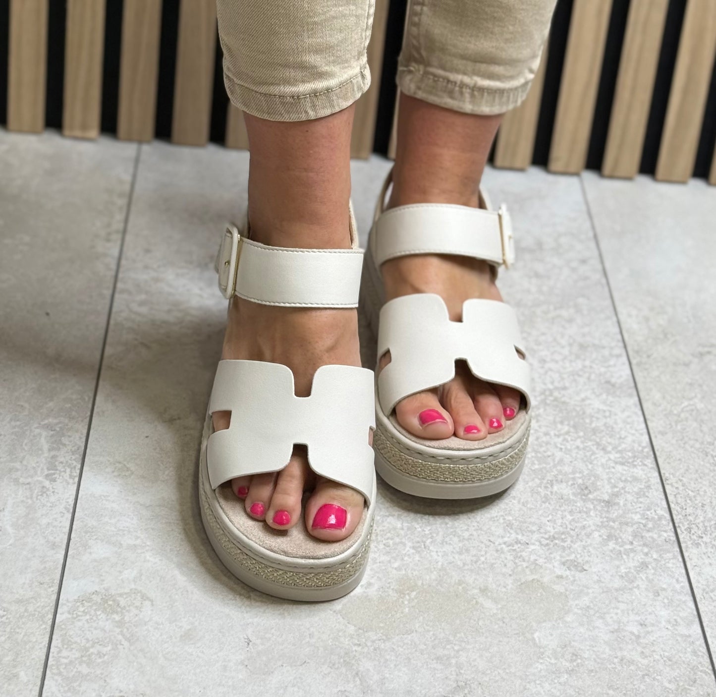 Rieker - Beige Detailed Platform Sandal
