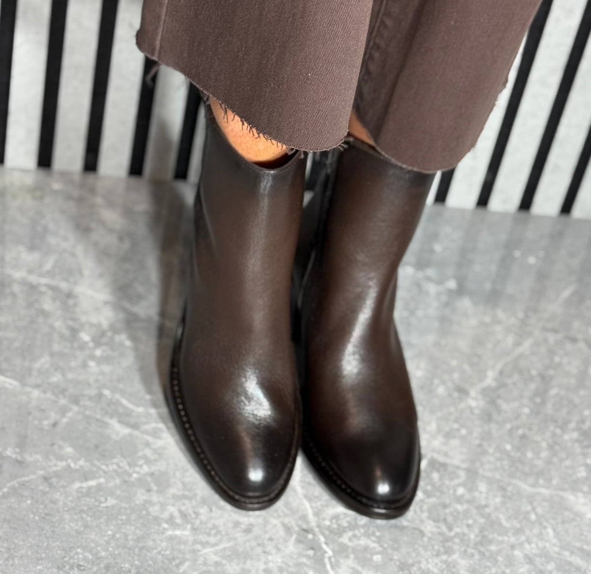 Tamaris - Mocca Leather Block Heel Boot