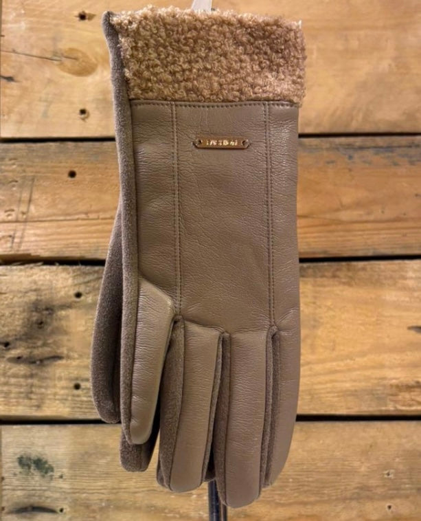 hannah k - Taupe Faux Leather Teddy Trim Glove