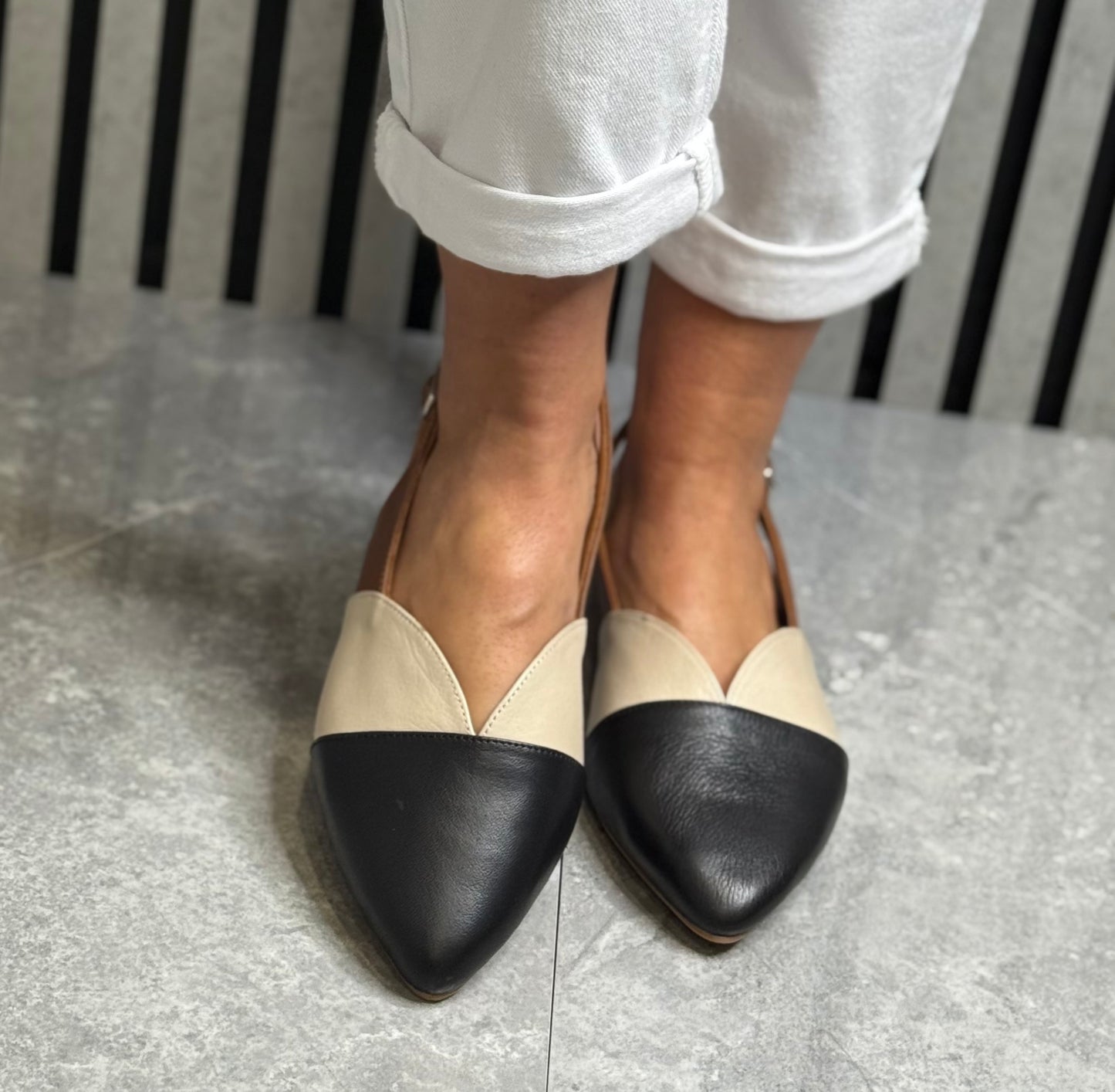 Modella - ‘Freya' Black Multi Leather Slingback