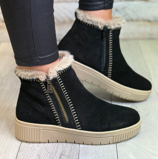 Remonte -  Black Faux Suede Lined Boot
