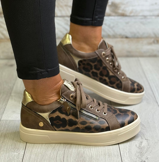 Xti - Dark Taupe Animal Print Trainer (144414)