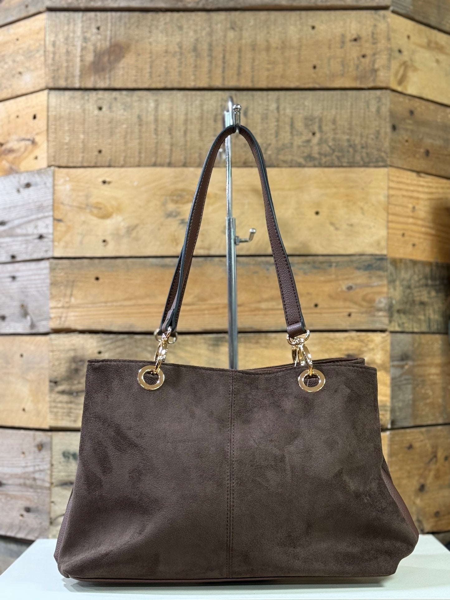 hannah k - 'Sophia' Brown Faux Suede Handbag