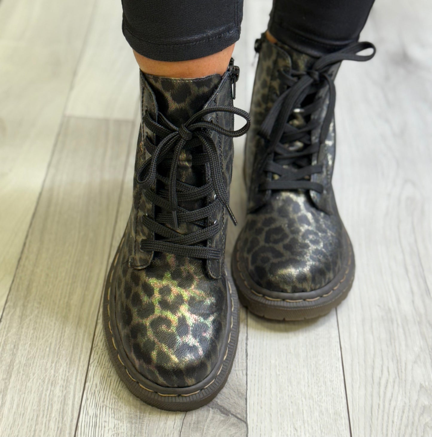 Rieker - Black/Gold Metallic Leopard Print Boot