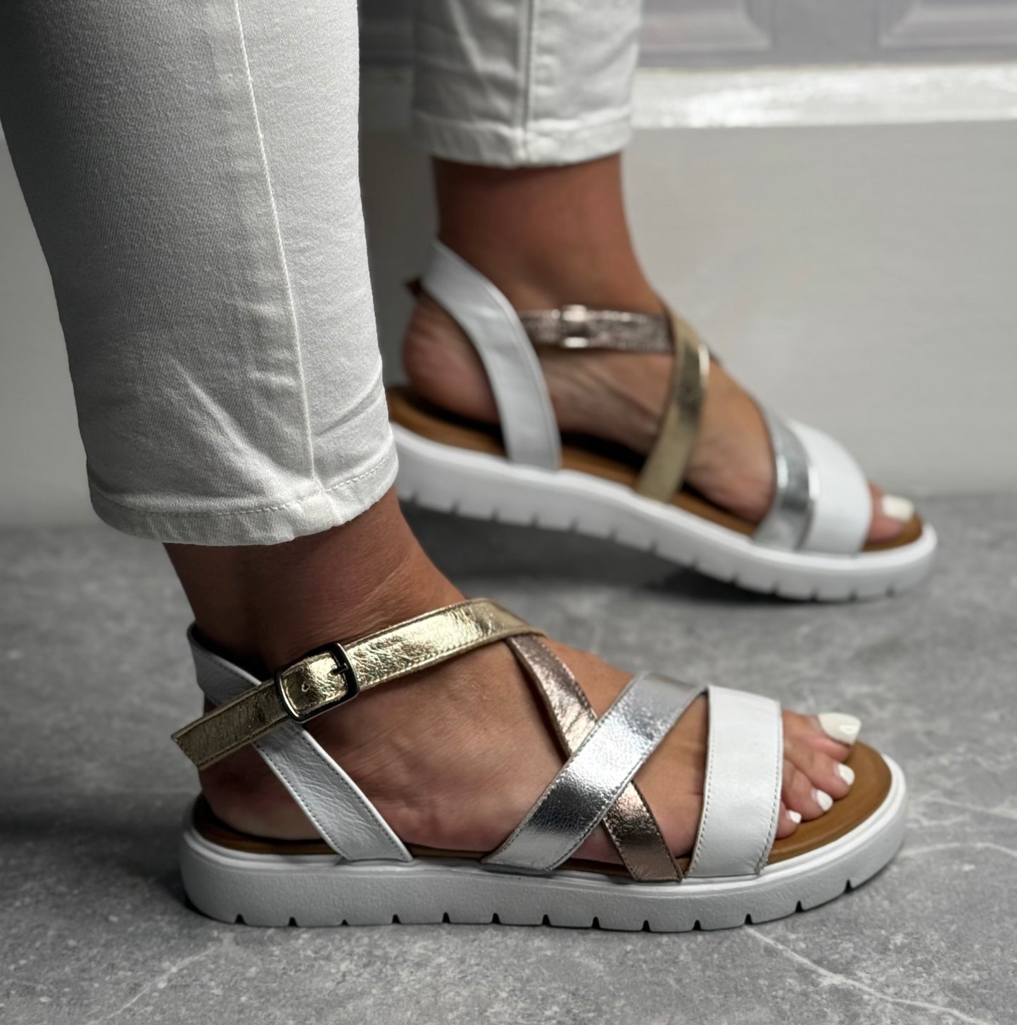 Hannah K - 'Haven' Gold Multi Leather Sandal