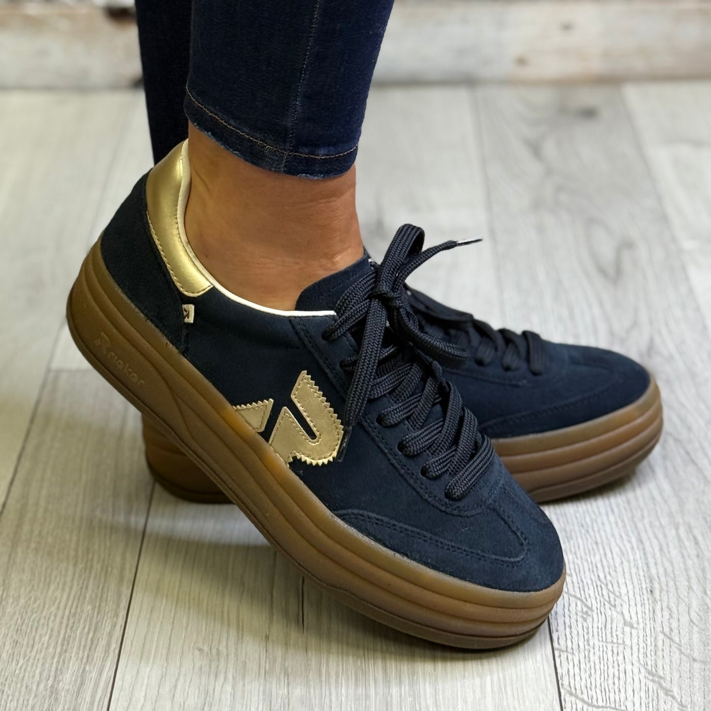 Rieker - Navy Blue Gum Sole Platform Trainer