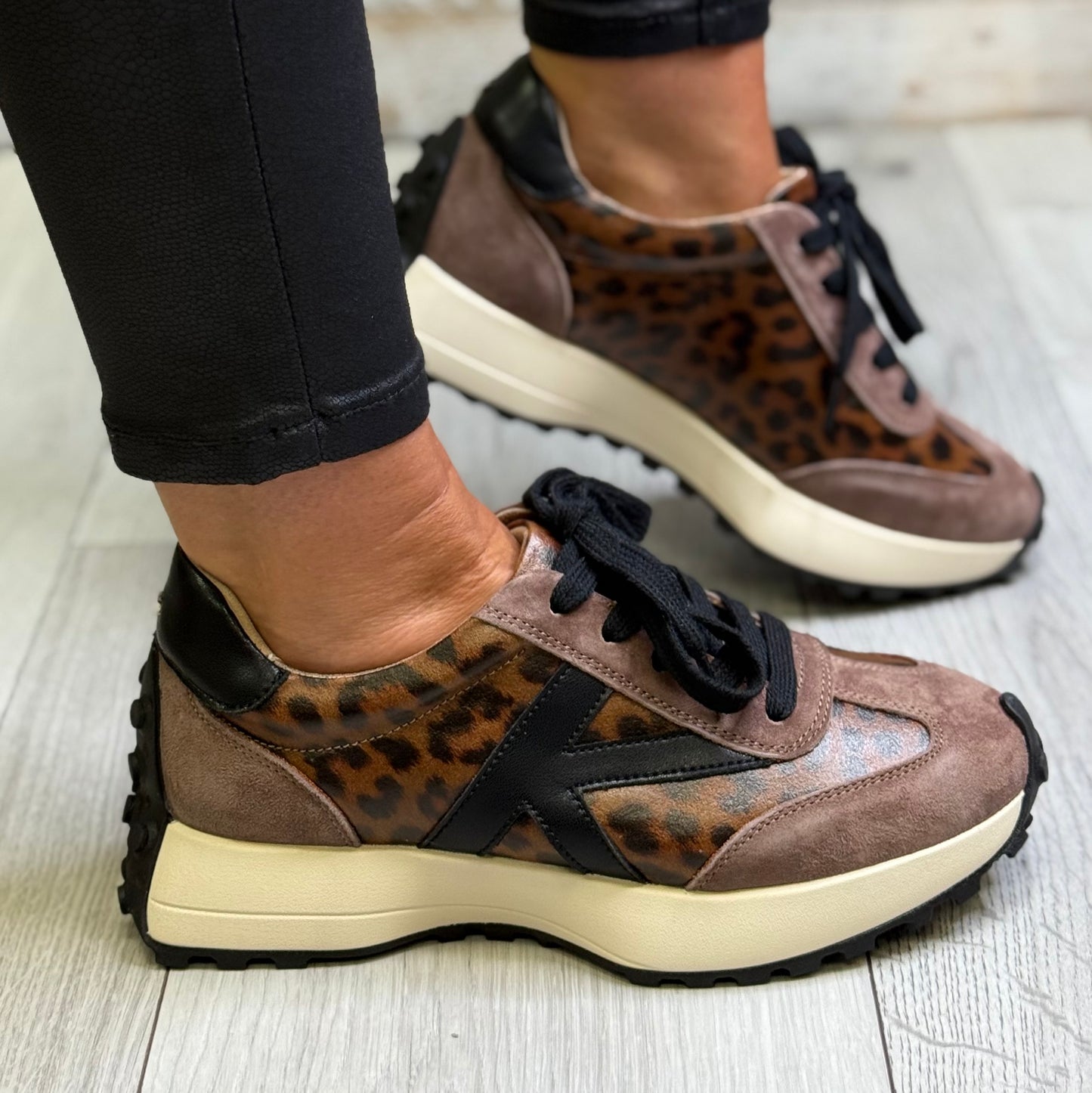 Kate Appleby - ‘Clement' Taupe/Animal Print Combo Trainer