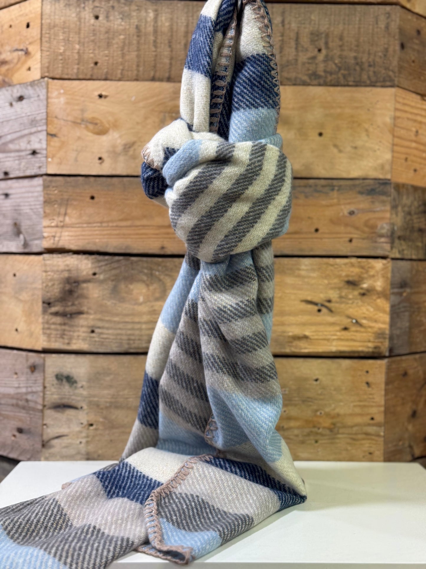 hannah k - Powder Blue/Denim Checked Scarf