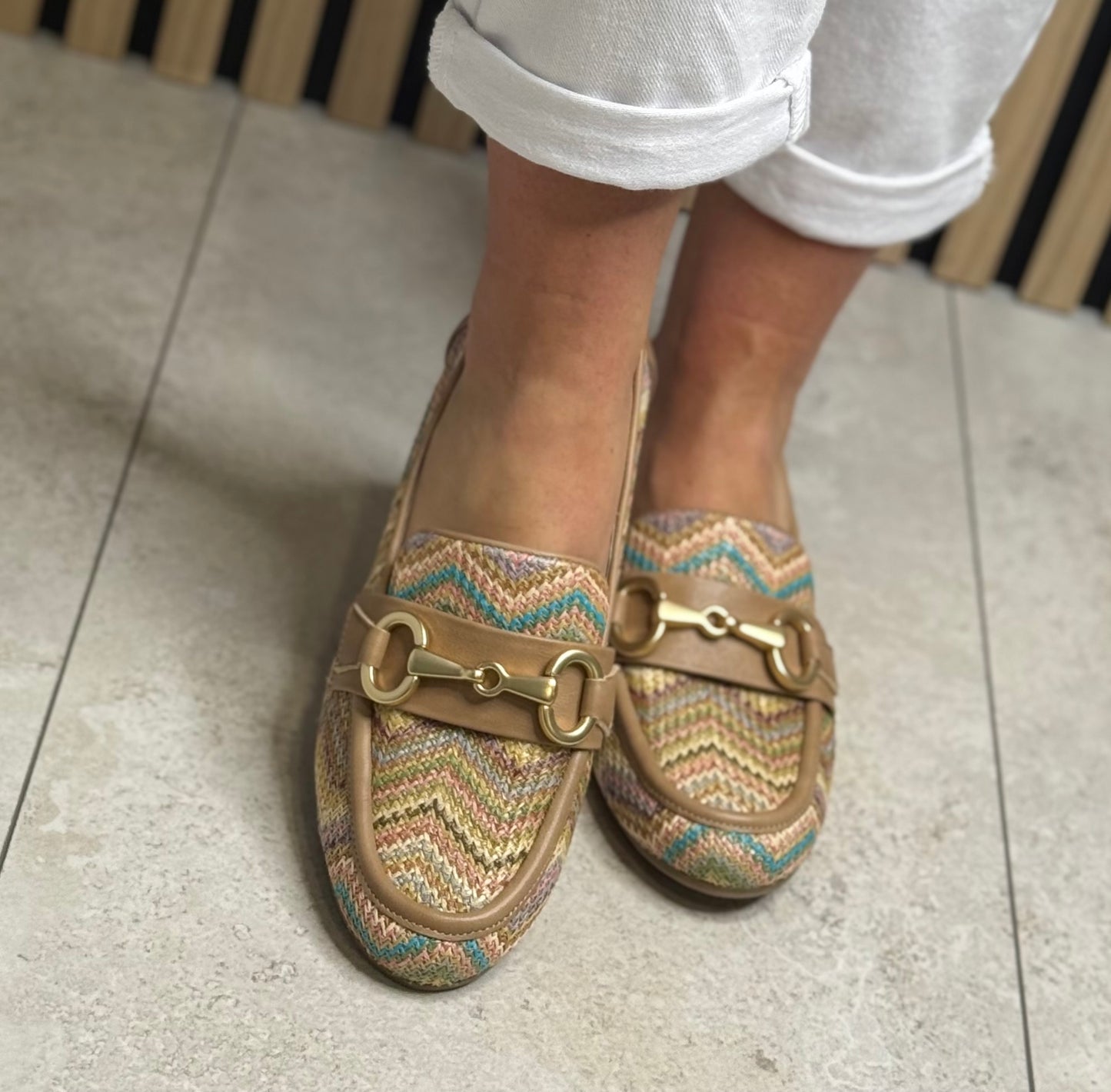 Jana - Beige Multi Zigzag Loafer