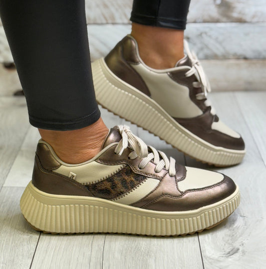 Rieker - Beige Combo Leather Trainer