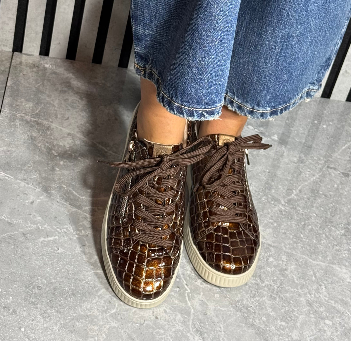 Remonte - Brown Croc Patent Side Zip Trainer