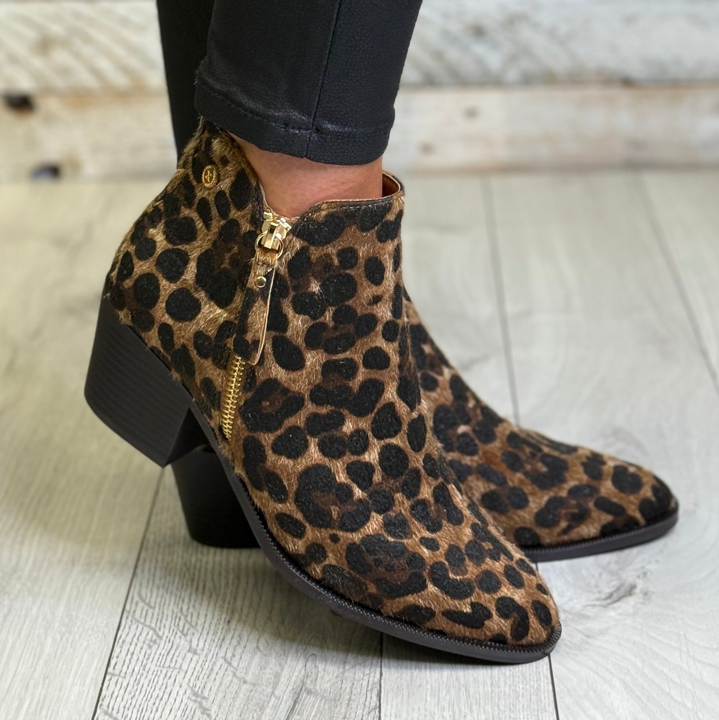 Xti - Leopard Faux Fur Block Heel Boot (144648)
