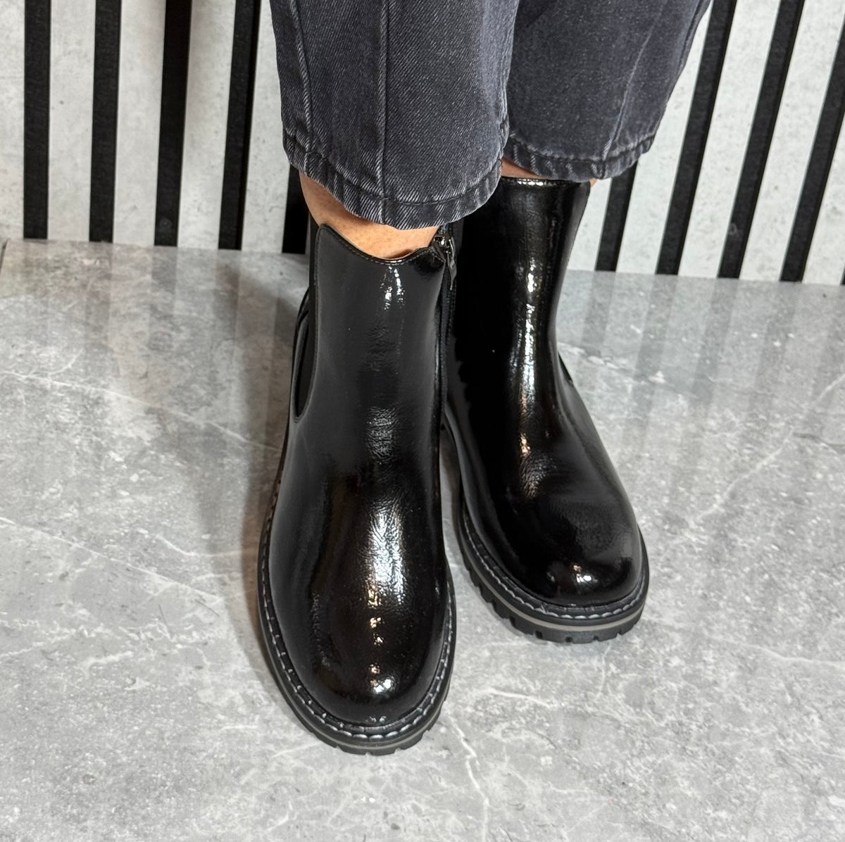 Lunar - 'Bessy' Black Patent Ankle Boot