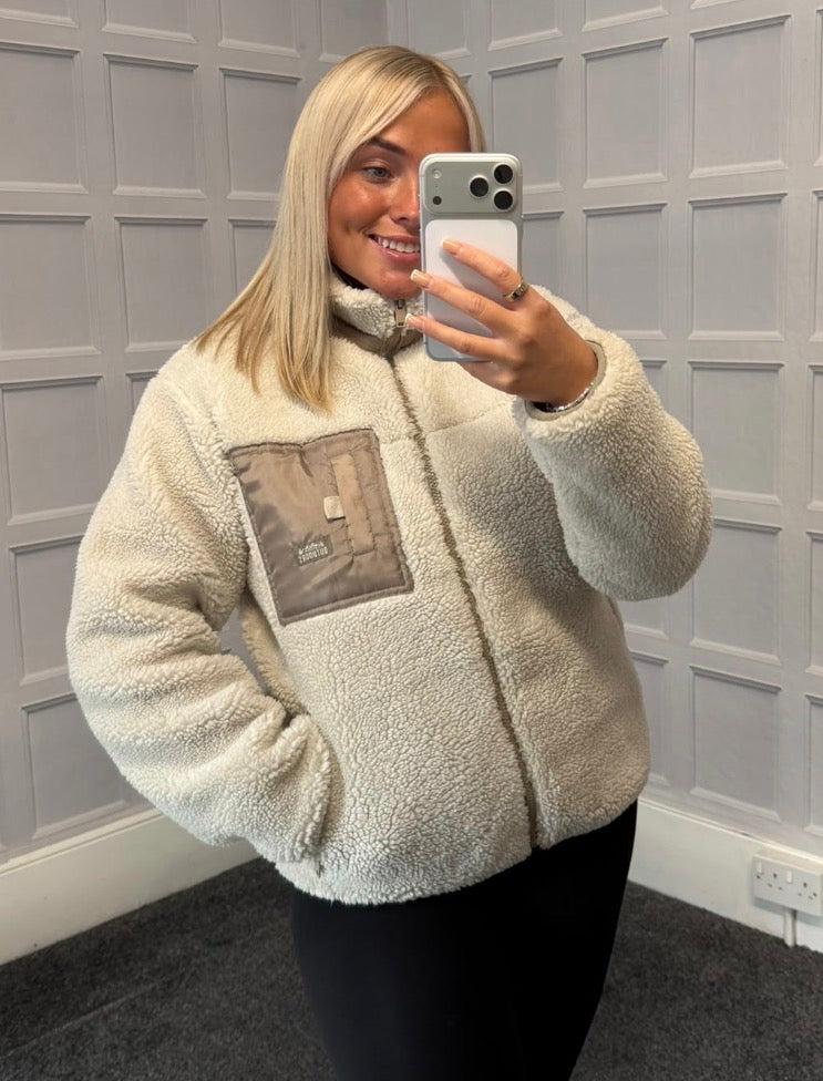 MXO - Beige/Taupe Trim Teddy Full Zip Fleece